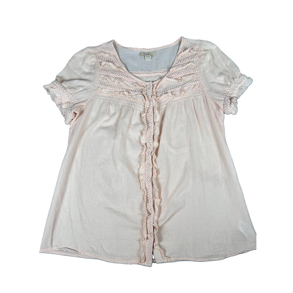 XXI Forever 21 blush pink ruffled LWT cotton blouse feminine romantic Sz M